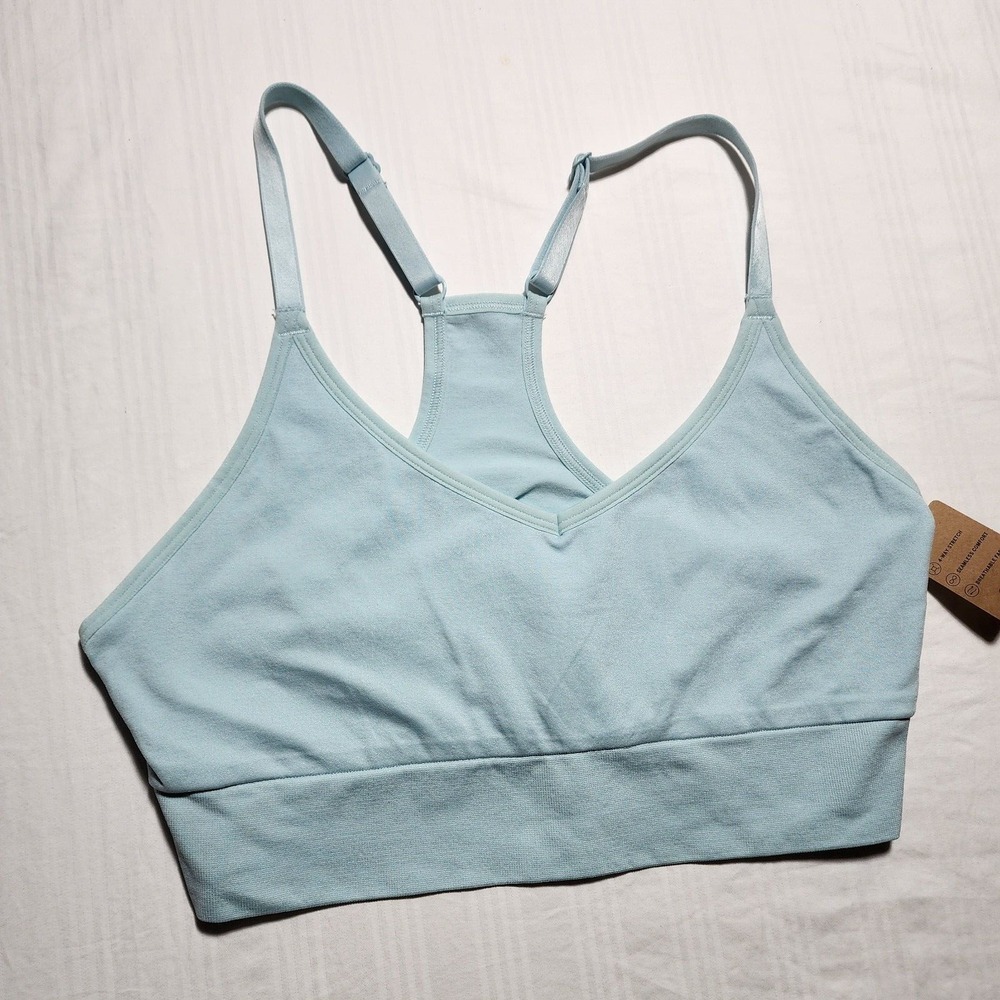 Pink Active Top Womens Large Sports Bra Aqua Blue Adjustable Strap Work out NWT